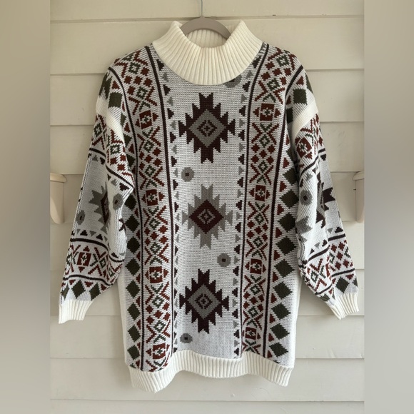 Vintage Aztec Mock Neck Sweater (see measurements) Made in USA - Picture 1 of 11